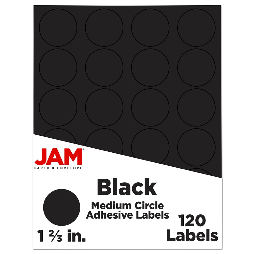 JAM Paper Circle Labels, 1 2/3in, Black, Pack of 120 Labels