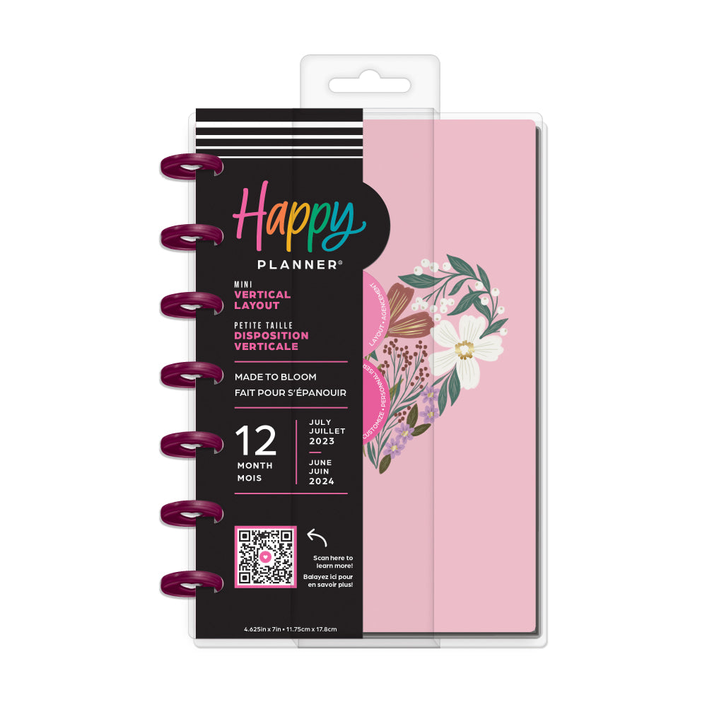 2023-2024 Happy Planner Monthly/Weekly Mini Planner, 4-3/5in x 7in, Made To Bloom, July 2023 To June 2024, PPMD12-128