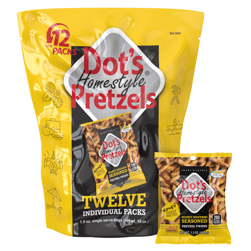 Dot's Original/Honey Mustard Pretzels, 1.5 Oz, 12 Per Pack, Box Of 2