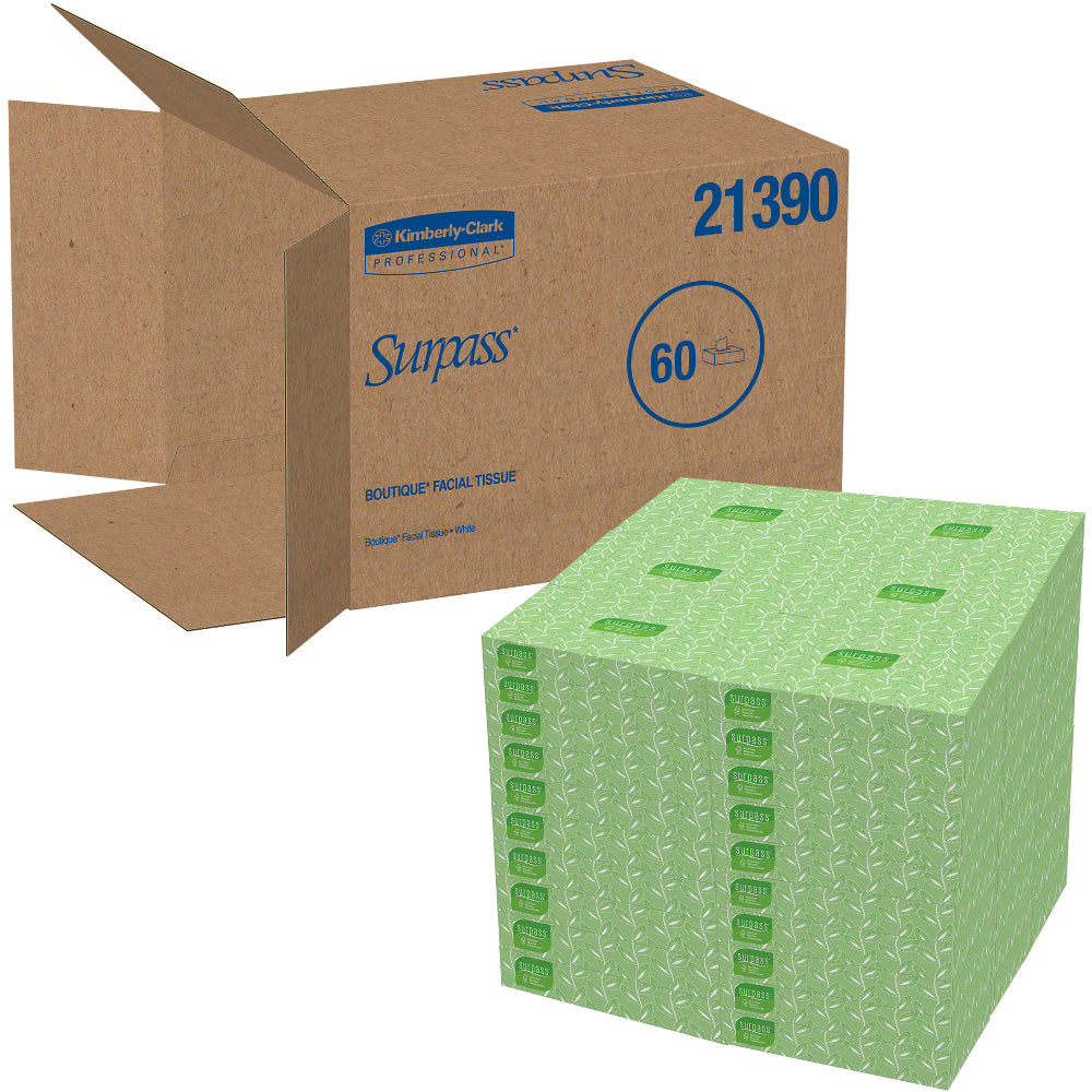 Surpass 2-Ply Facial Tissues, 45% Recycled, FSC Certified, White, 125 Per Box, Pack Of 60