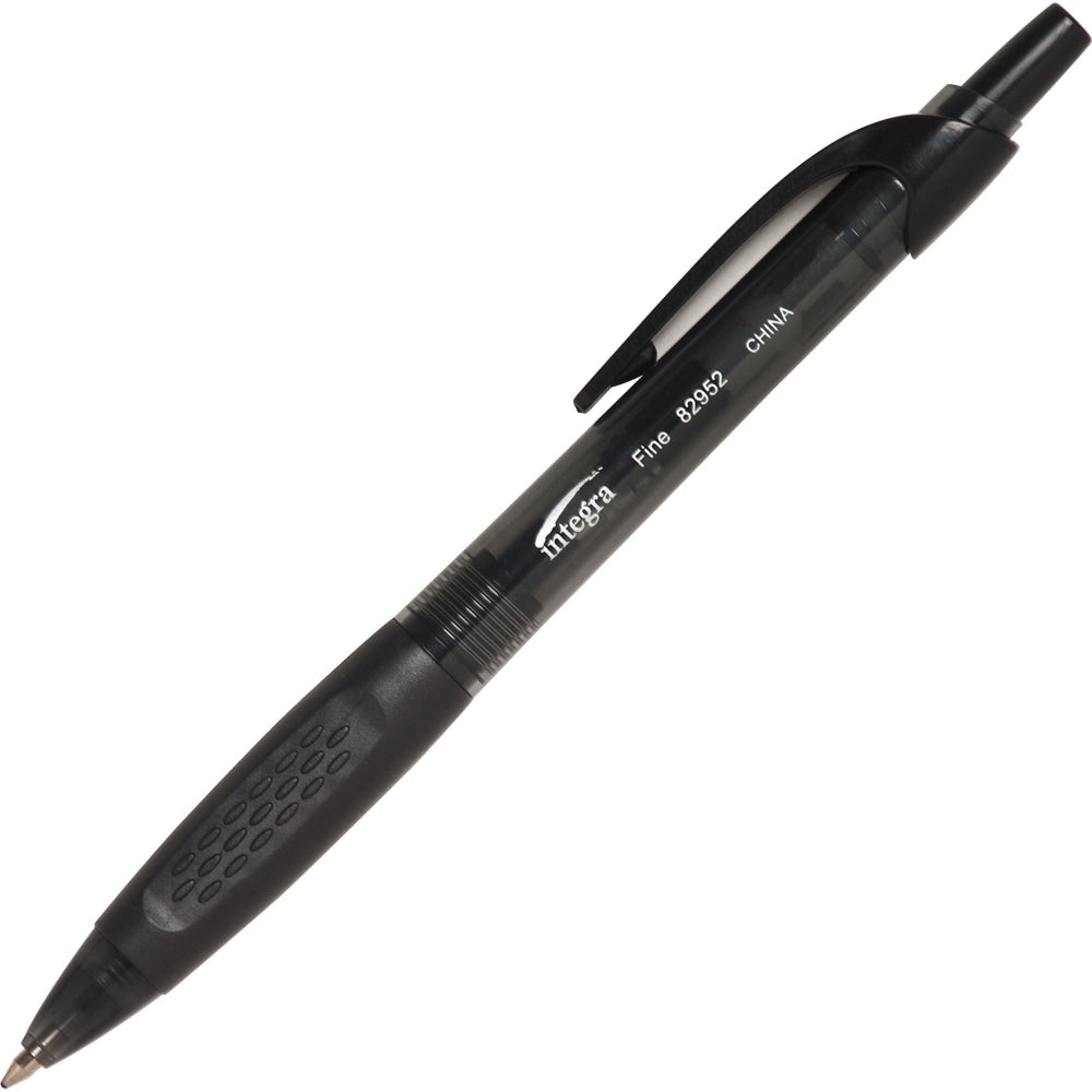 Integra 82952 Retractable Ballpoint Pens - Fine Pen Point - Black - Black, Transparent Barrel - 12 / Dozen