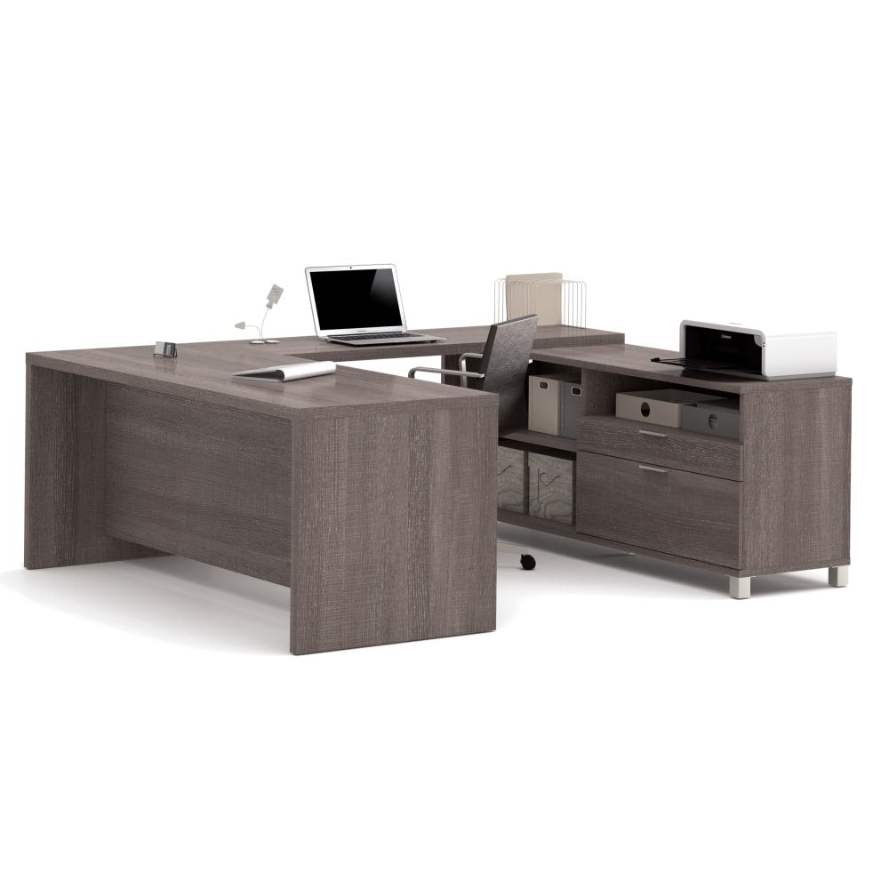 Bestar Pro-Linea 72inW U-Shaped Executive Computer Desk, Bark Gray