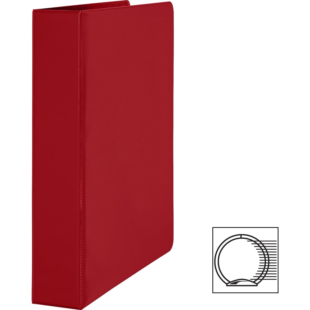 Business Source Basic Round Ring Binders - 1 1/2in Binder Capacity - Round Ring Fastener(s) - Vinyl - Red - 1.02 lb - Recycled - 1 / Each