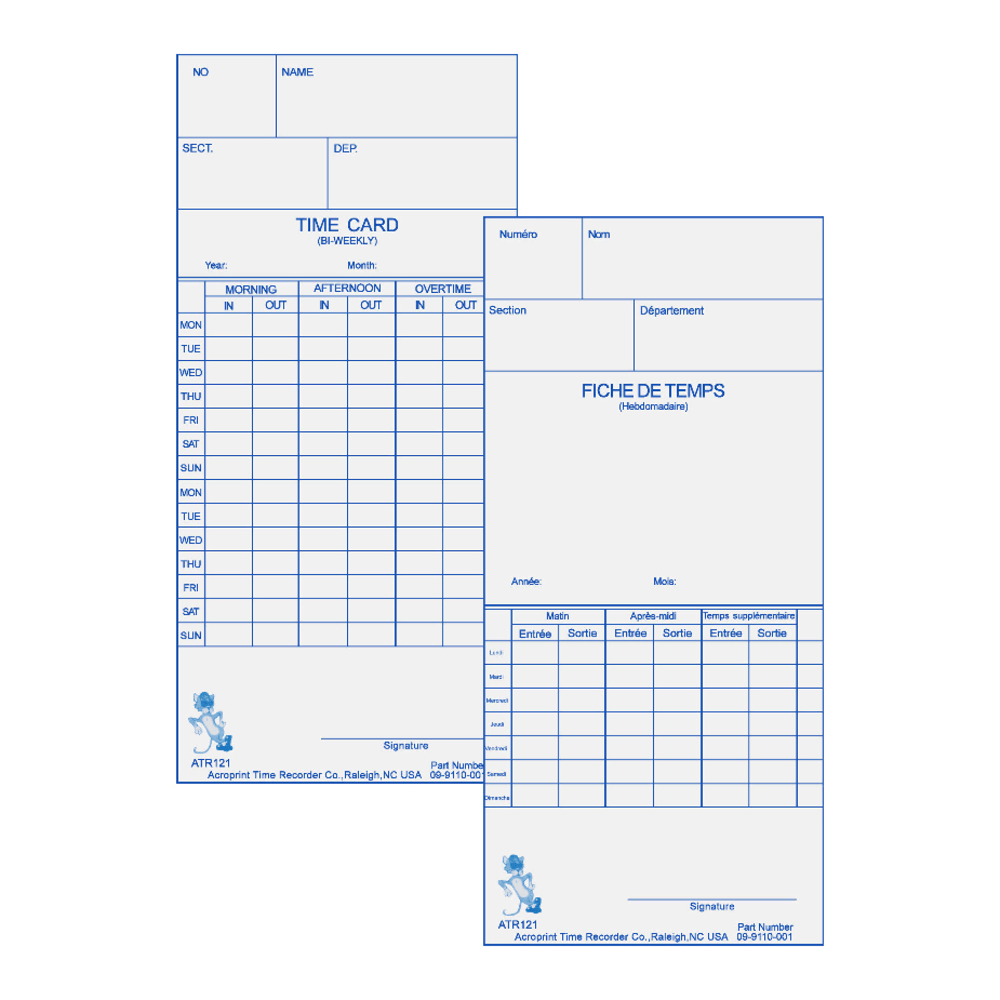 Acroprint Weekly/Bi-Weekly Time Cards For Acroprint ATR120 Electronic Time Clock, 2-Sided, 10in x 4in, Beige, Pack Of 250