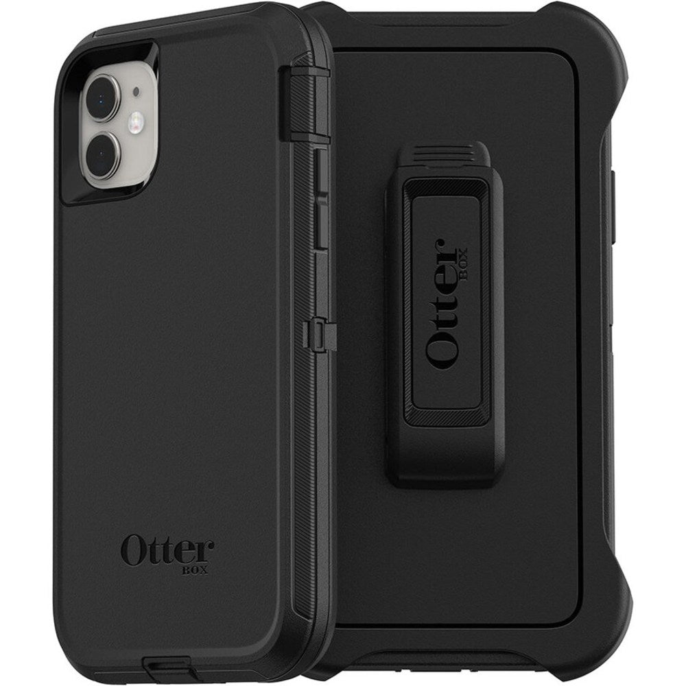 OtterBox Defender Rugged Carrying Case (Holster) Apple iPhone 11 Smartphone - Black - Dirt Resistant, Bump Resistant, Scrape Resistant, Dirt Resistant Port, Dust Resistant Port, Anti-slip, Lint Resistant Port, Drop Resistant - Belt Clip