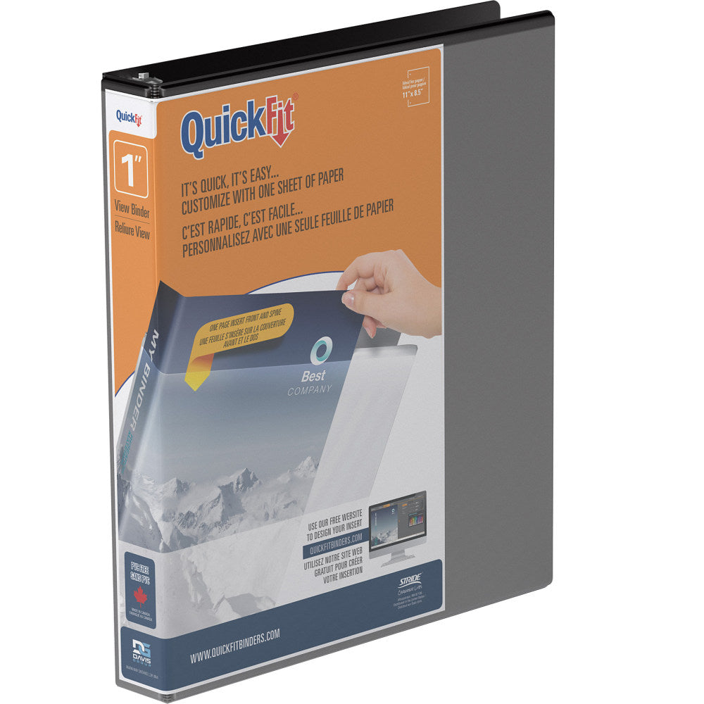 QuickFit View 3-Ring Binder, 1in Angle D-Rings, Black