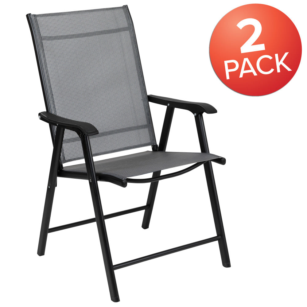 Flash Furniture Paladin Outdoor Folding Patio Sling Chairs, Black, Set Of 2 Chairs