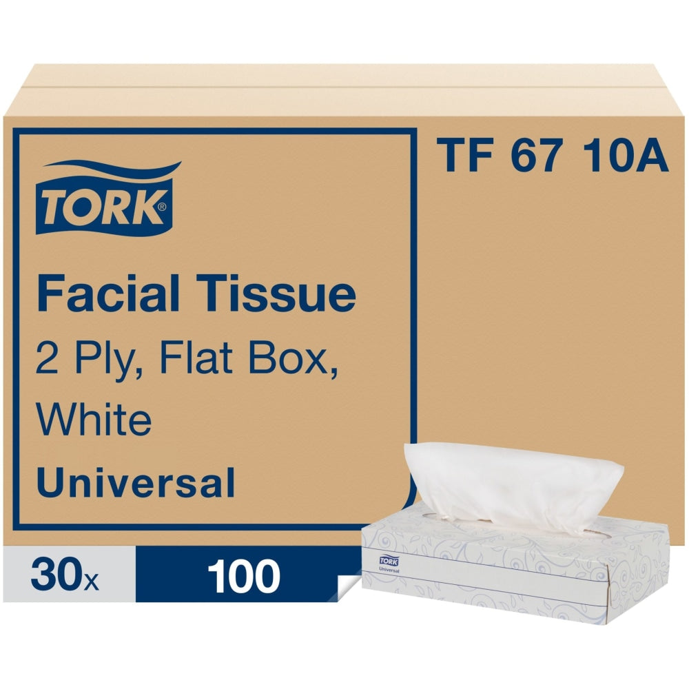 TORK Universal Facial Tissue Flat Box - 2 Ply - 7.90in x 8.20in - White - Paper - Soft, Absorbent, Low Linting - For Face - 100 Per Box - 3000 / Sheet