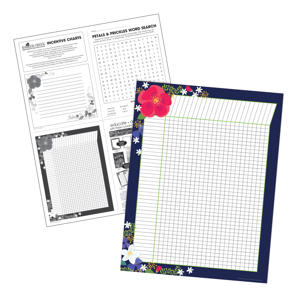 Barker Creek Incentive Charts, 22in x 17in, Petals & Prickles, Set Of 4 Charts