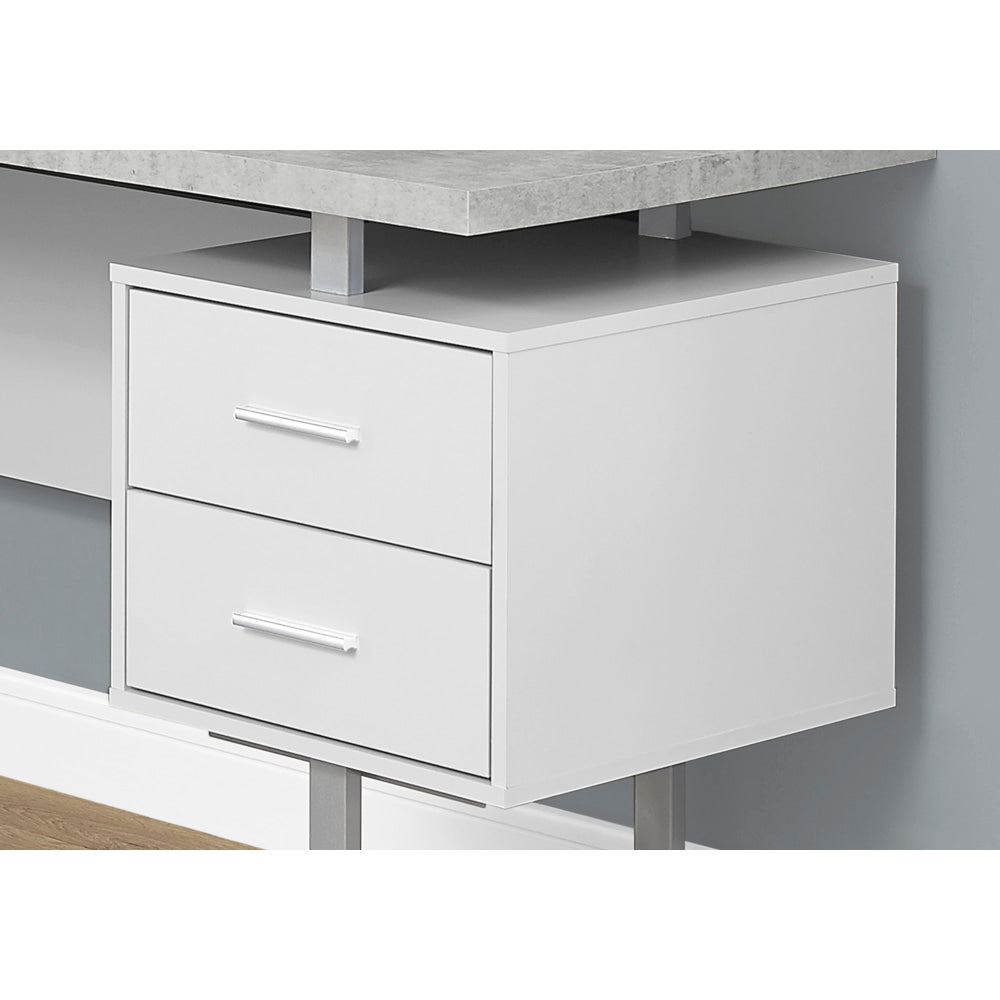 Monarch Specialties 71inW L-Shaped Corner Desk With 2 Drawers, Gray Cement/White