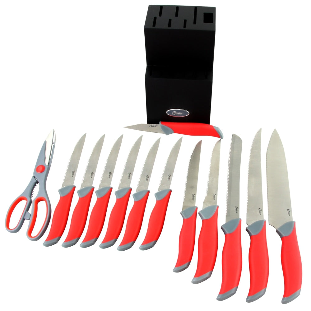 Oster Lindbergh Stainless-Steel 14-Piece Cutlery Set, Red