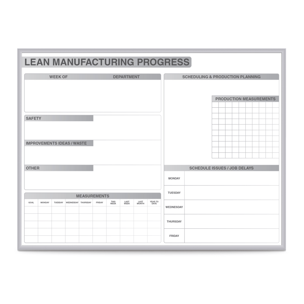 Ghent Lean Manufacturing Magnetic Dry-Erase Whiteboard, 48in x 96in, Aluminum Frame With Silver Finish