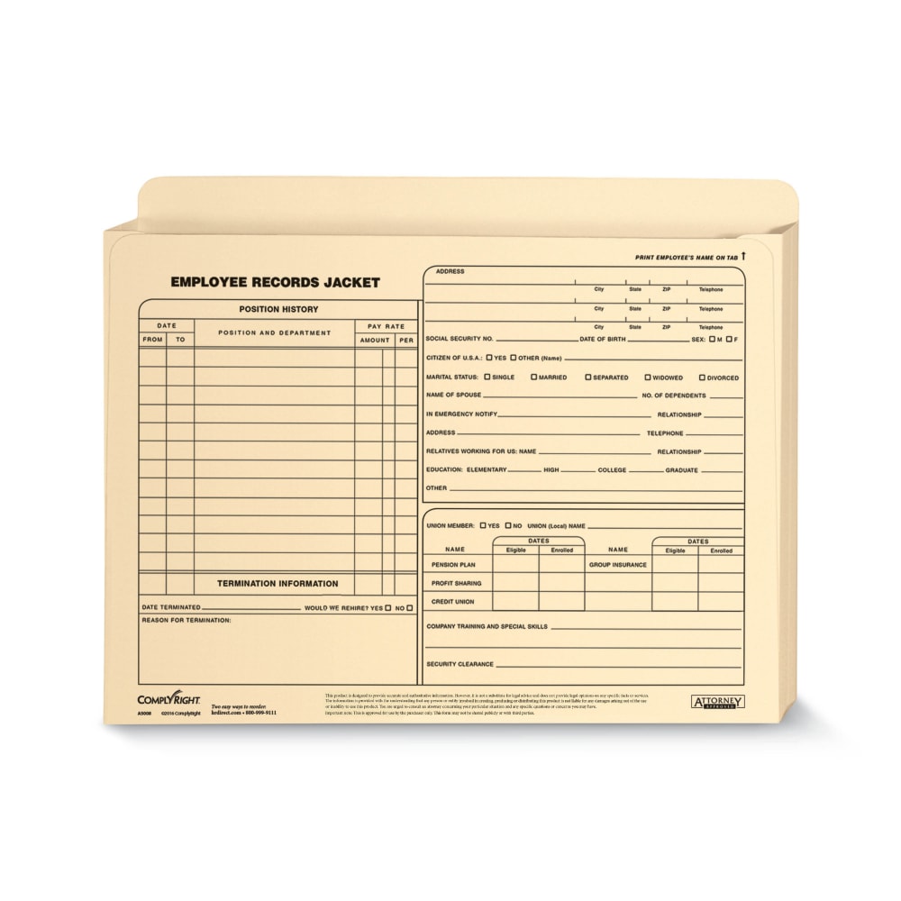 ComplyRight Letter-Size Expandable Employee Record Jackets, 12in x 9in x 1in, Pack Of 25