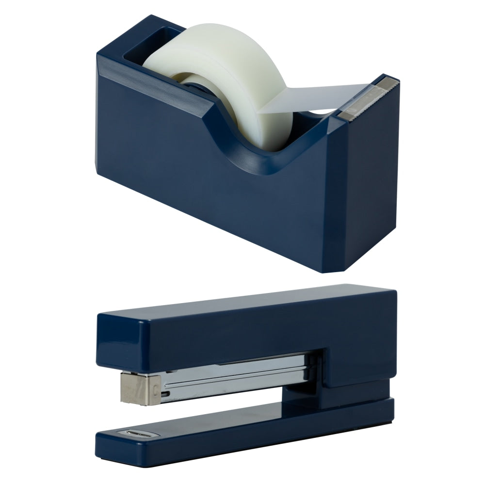 JAM Paper 2-Piece Office And Desk Set, 1 Stapler & 1 Tape Dispenser, Navy Blue