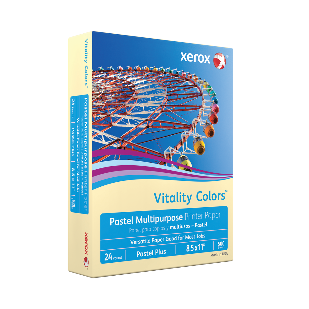 Xerox Vitality Colors Pastel Plus Color Multi-Use Printer & Copy Paper, Ivory, Letter (8.5in x 11in), 500 Sheets Per Ream, 24 Lb, 30% Recycled