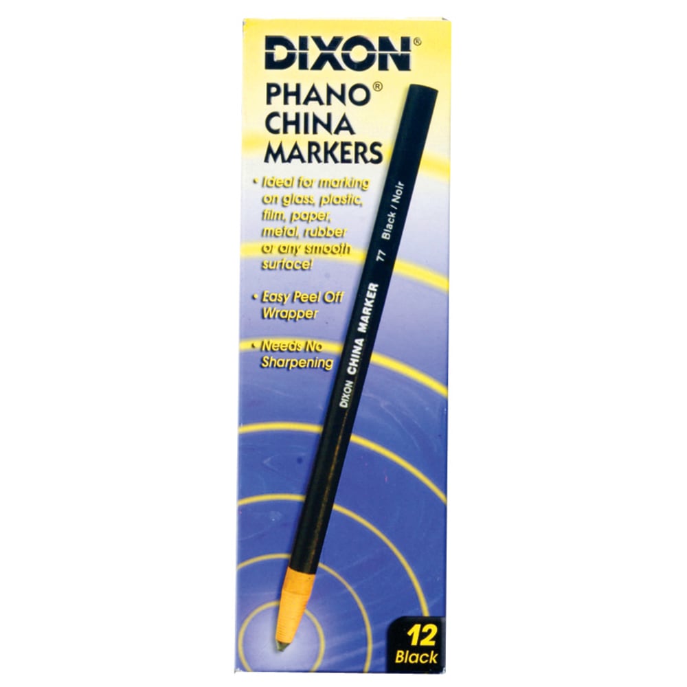 Dixon Phano China Markers, Black, Box Of 12