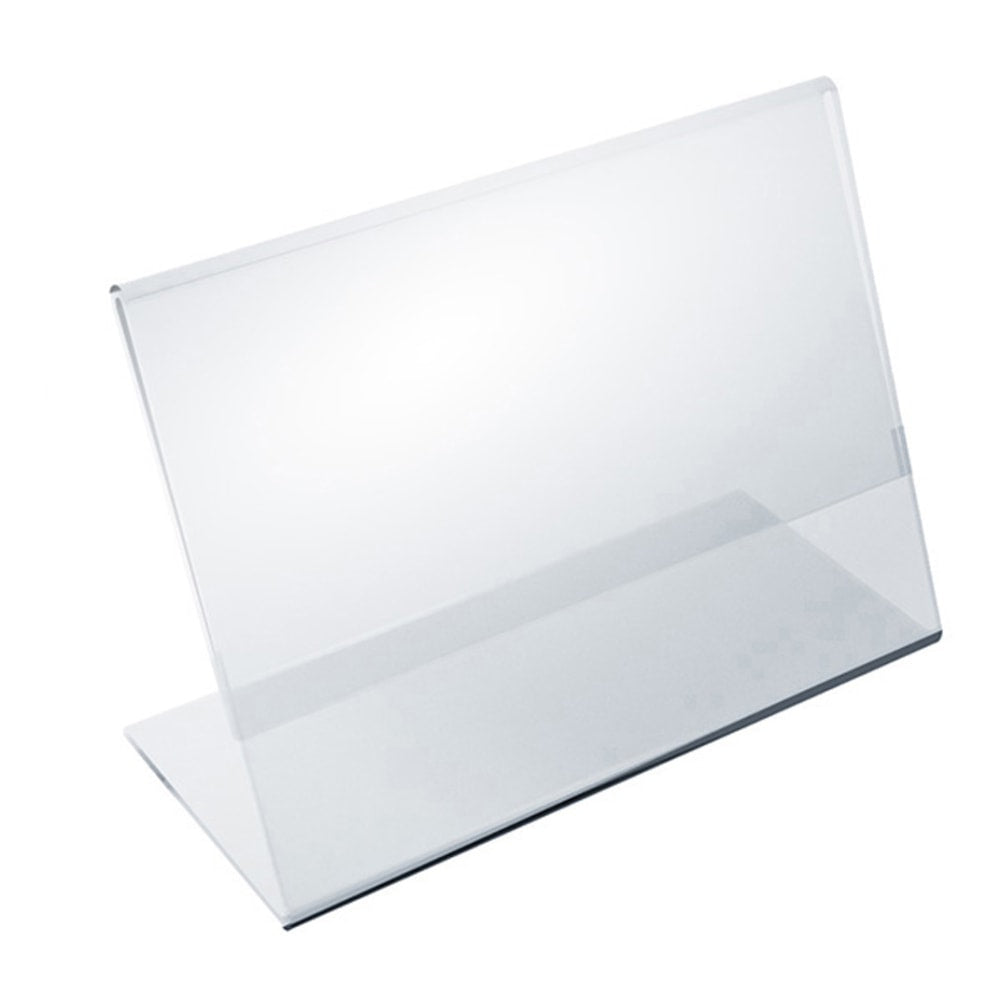 Azar Displays Acrylic Horizontal L-Shaped Sign Holders, 3-1/2inH x 5-1/2inW x 3inD, Clear, Pack Of 10 Holders