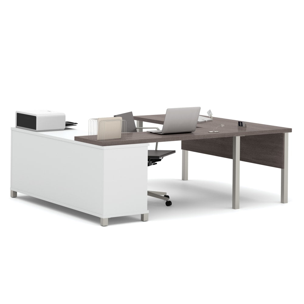 Bestar Pro-Linea 72inW U-Shaped Executive Computer Desk With Metal Legs, Bark Gray