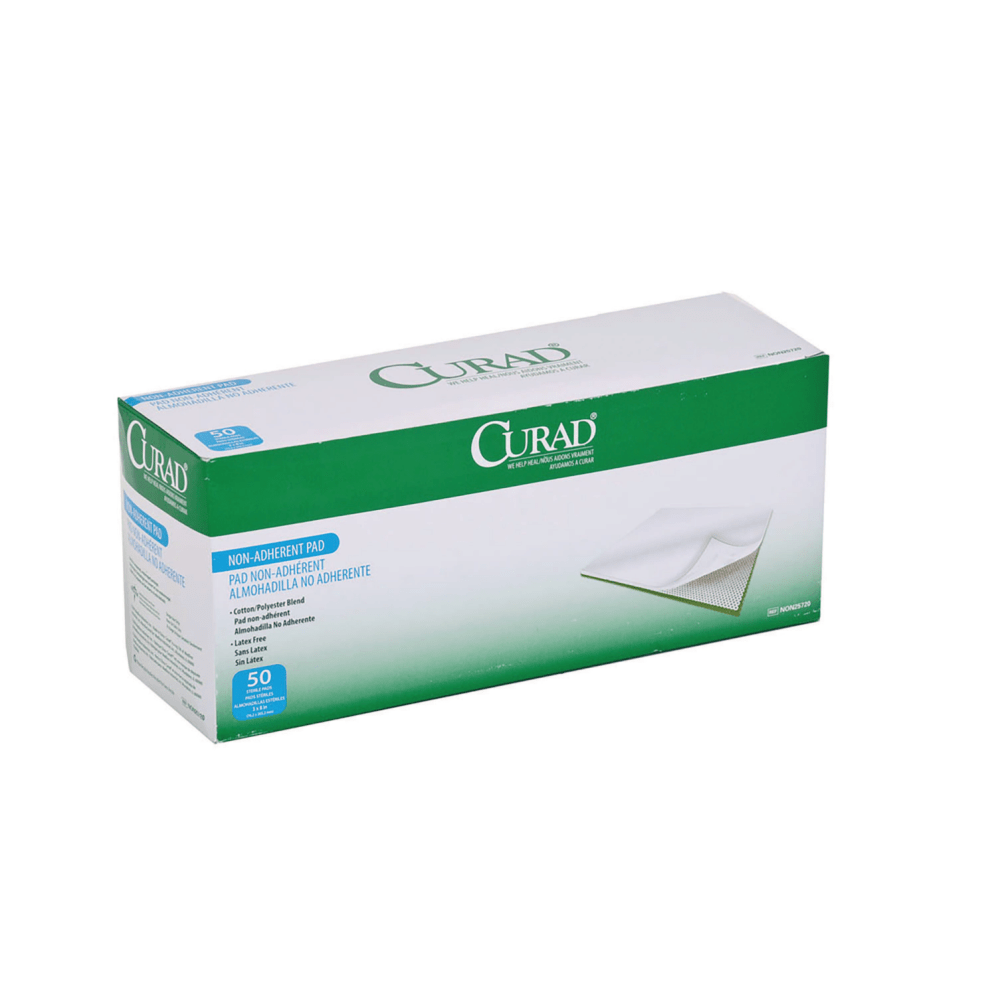 CURAD Sterile Non-Adherent Pads, 3in x 8in, White, 50 Per Box, Case Of 12 Boxes