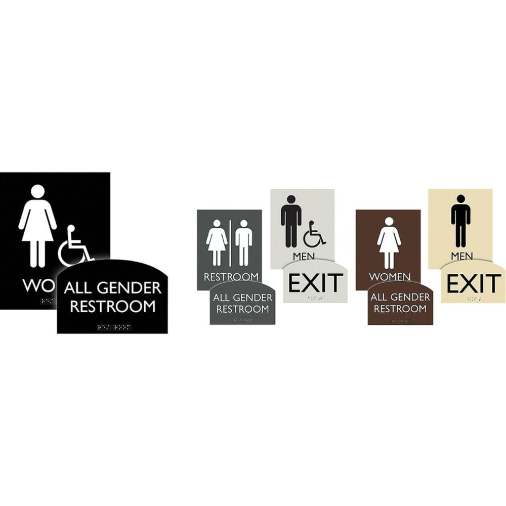 Lorell Womens Handicap Restroom Sign - 1 Each - womens restroom/wheelchair accessible Print/Message - 8in Width x 8in Height - Square Shape - Surface-mountable - Easy Readability, Injection-molded - Restroom, Architectural - Plastic - Black, Black