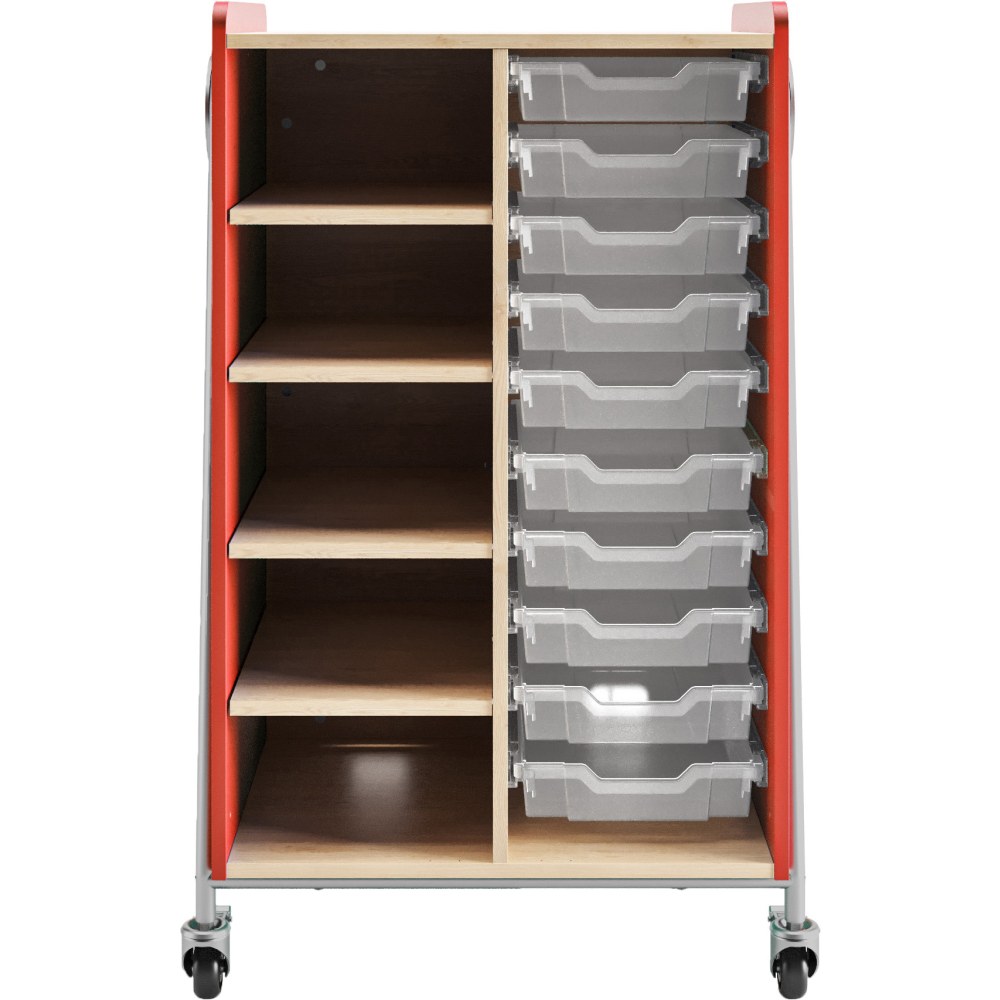 Safco Whiffle Double-Column 10-Drawer Storage Cart, 48inH x 30inW x 19-3/4inD, Red