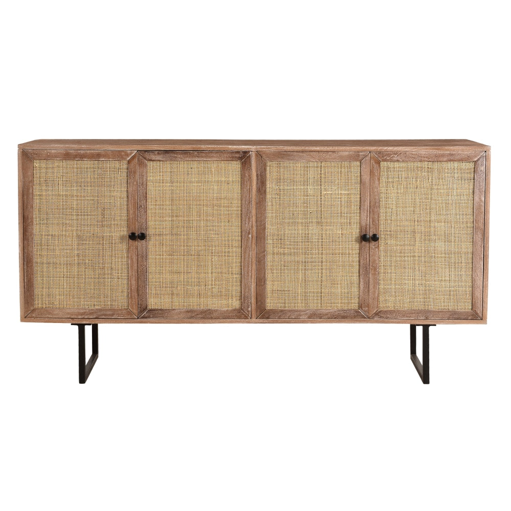 Coast to Coast Tory 4-Door Credenza/Sideboard, 30inH x 58inW x 16inD, Capris Light Brown/Cane