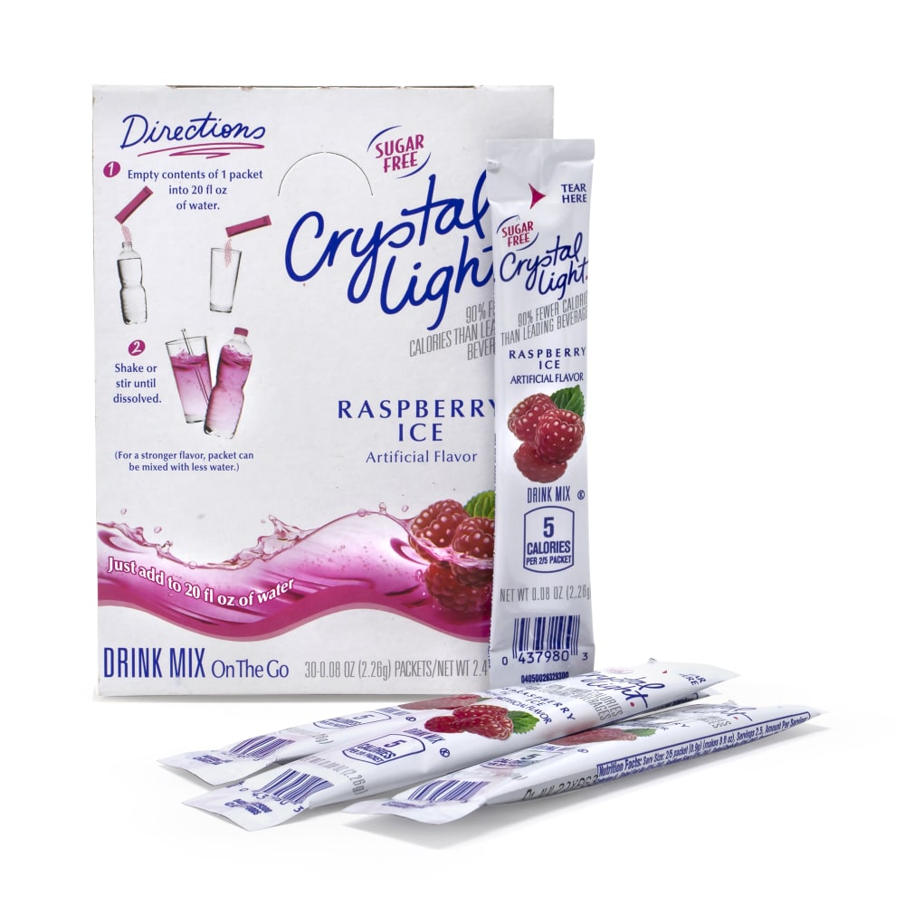 Crystal Light On-The-Go Sugar-Free Drink Mix, Raspberry Ice, 0.08 Fl Oz, 30 Packets Per Box, Pack Of 2 Boxes