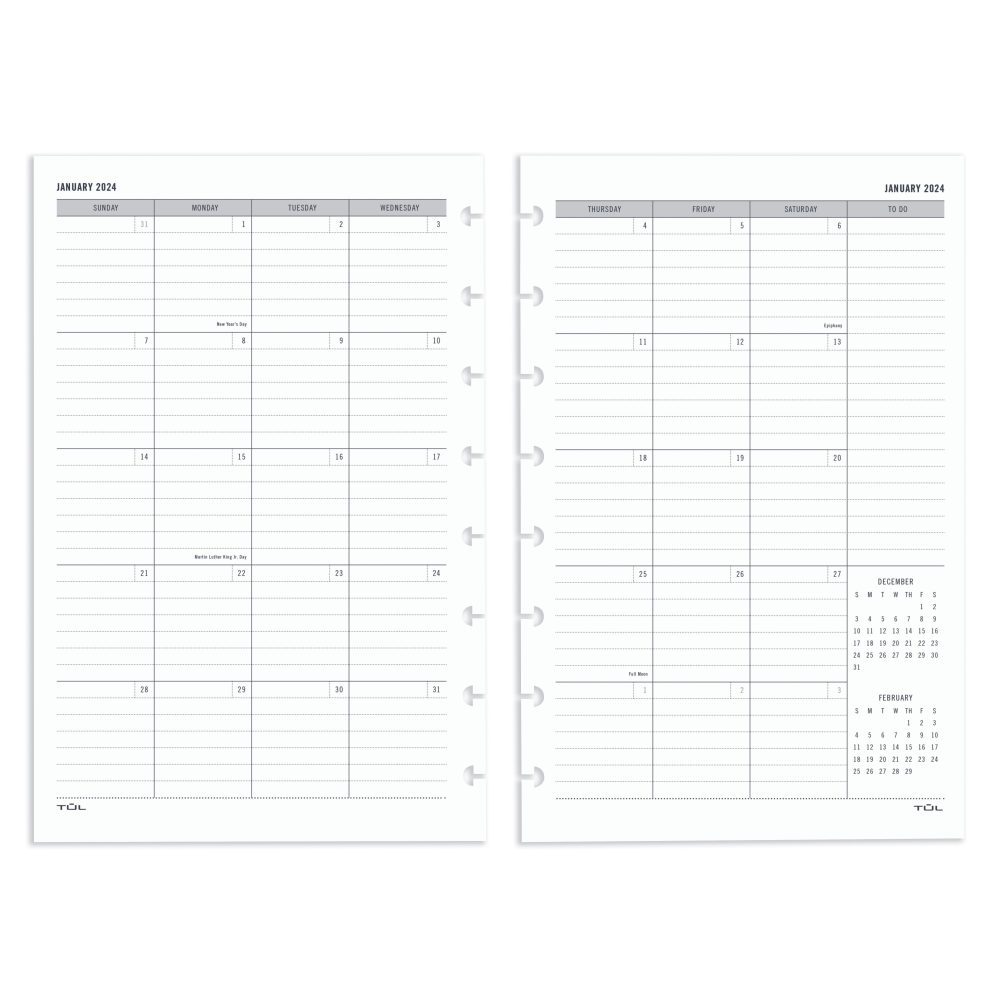 2024 TUL Discbound Monthly Planner Refill Pages With 12 Tab Dividers, Junior Size, Gray, January To December