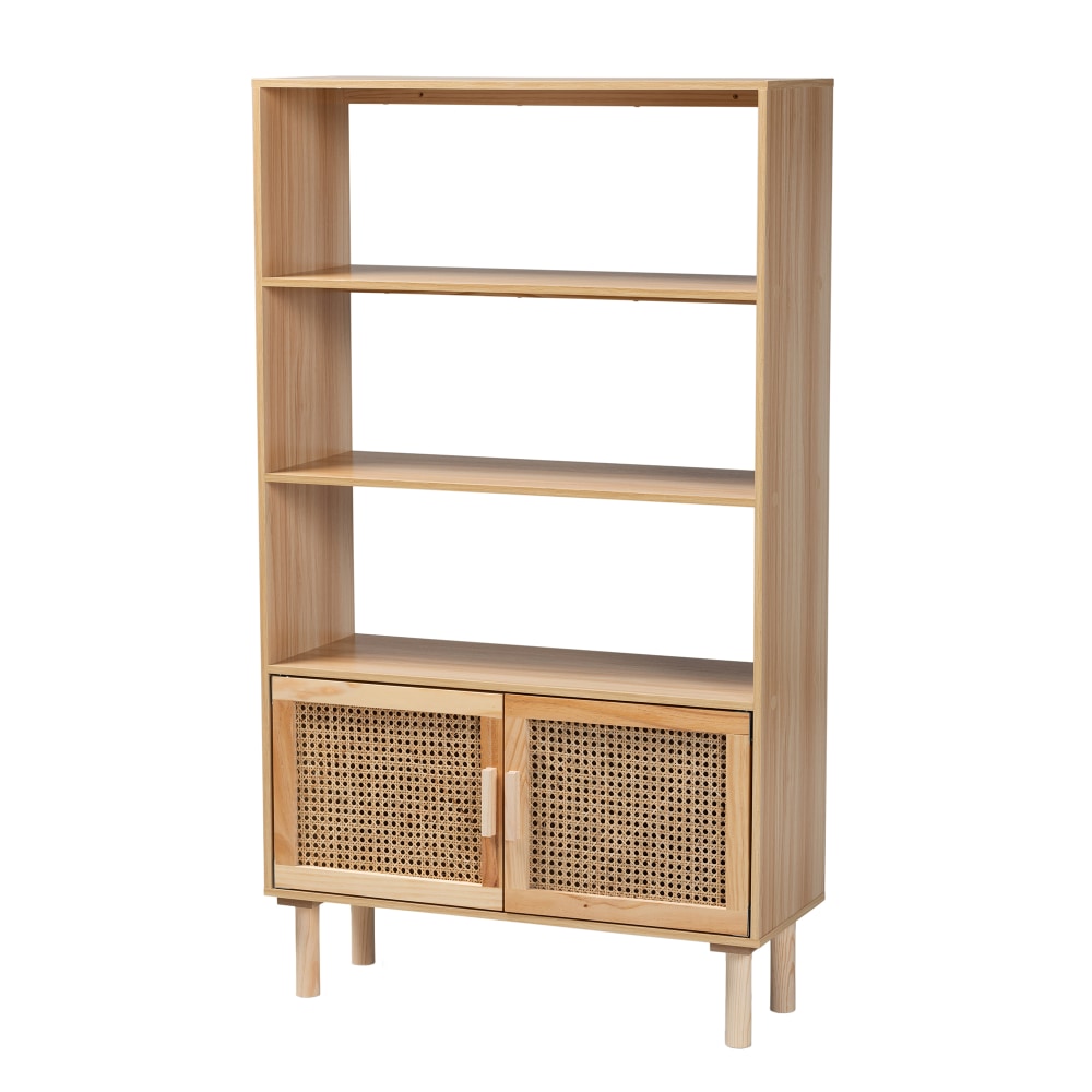 Baxton Studio Faulkner 56inH 4-Shelf Bookcase, Beige/Natural Brown