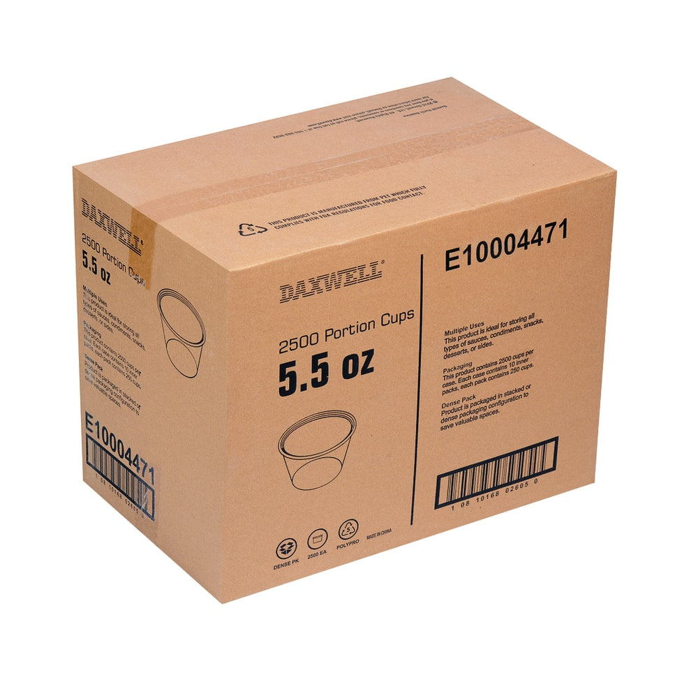 Daxwell Portion Cups, 5.5 Oz, Clear, 250 Cups Per Bag, Case Of 10 Bags