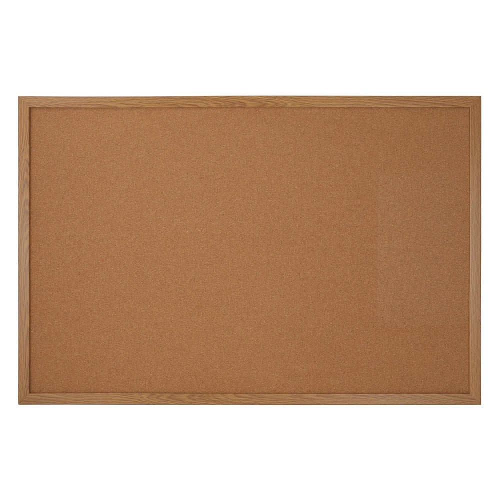 Office Depot Brand Cork Bulletin Board, 24in x 36in, Wood Frame With Light Oak Finish