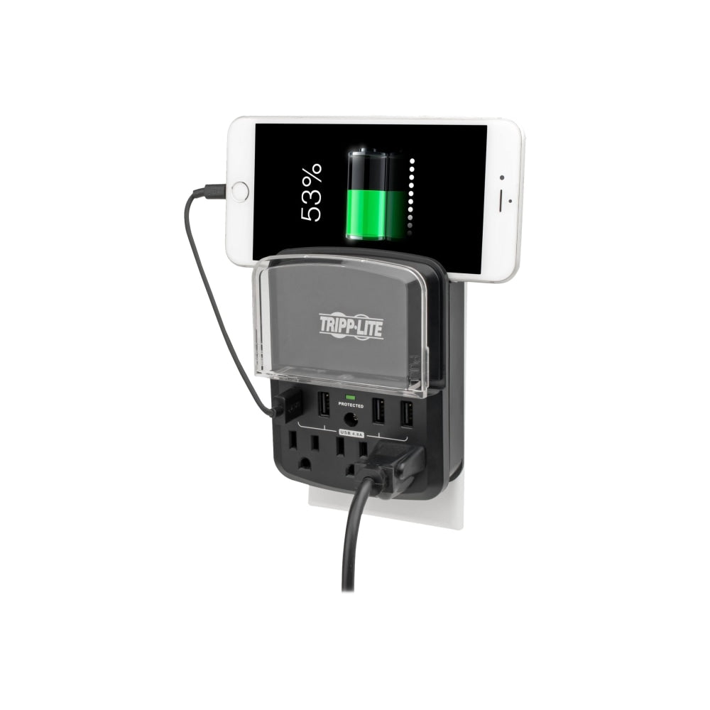 Tripp Lite 4-Port Wallmount USB Charging Station w 3 Outlet Surge Protector - Surge protector - 15 A - AC 120 V - 1800 Watt - output connectors: 3 - black