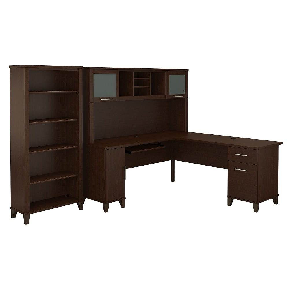 Bush Furniture Somerset L Shaped Desk With Hutch And 5 Shelf Bookcase, 72inW, Mocha Cherry, Standard Delivery