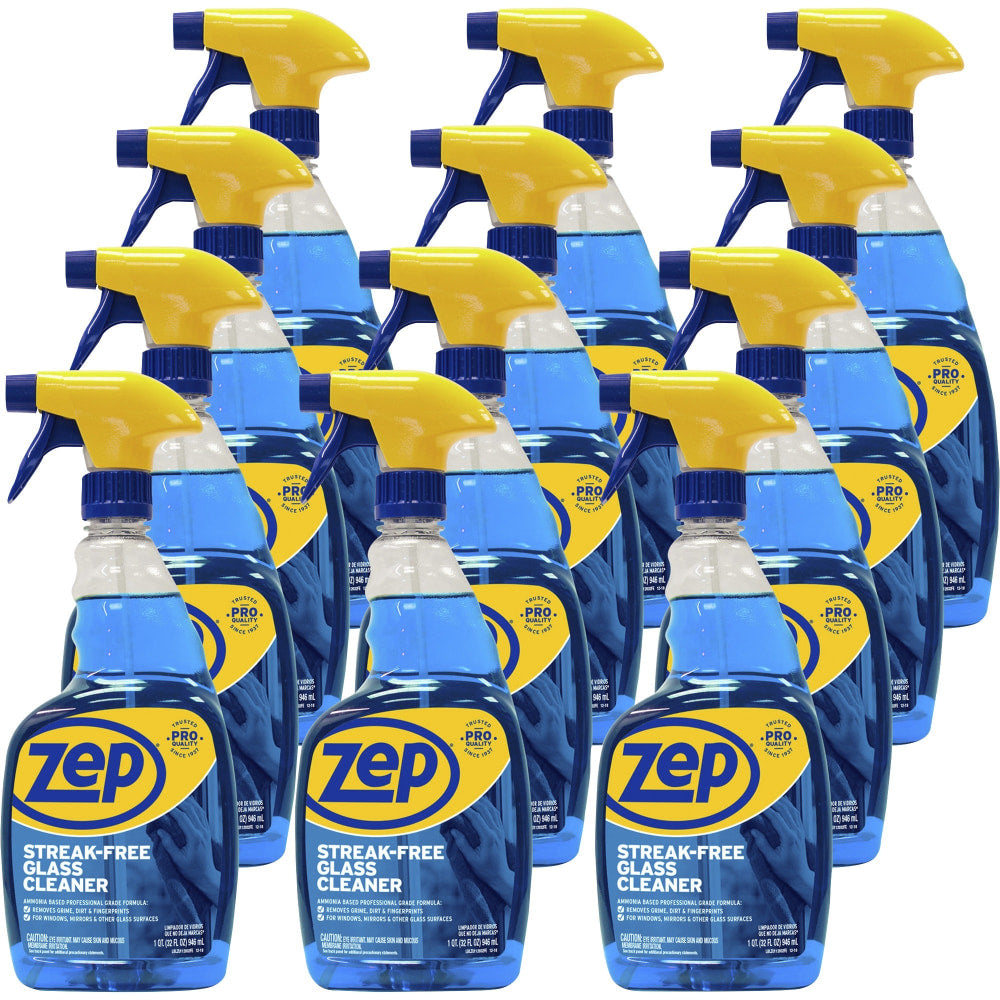 Zep Commercial Streak-Free Glass Cleaner Spray, 32 Oz Bottle, Case Of 12