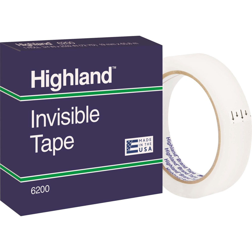 Highland 3/4inW Matte-finish Invisible Tape - 72 yd Length x 0.75in Width - 3in Core - For Mending, Holding, Splicing - 1 / Roll - Matte - Clear