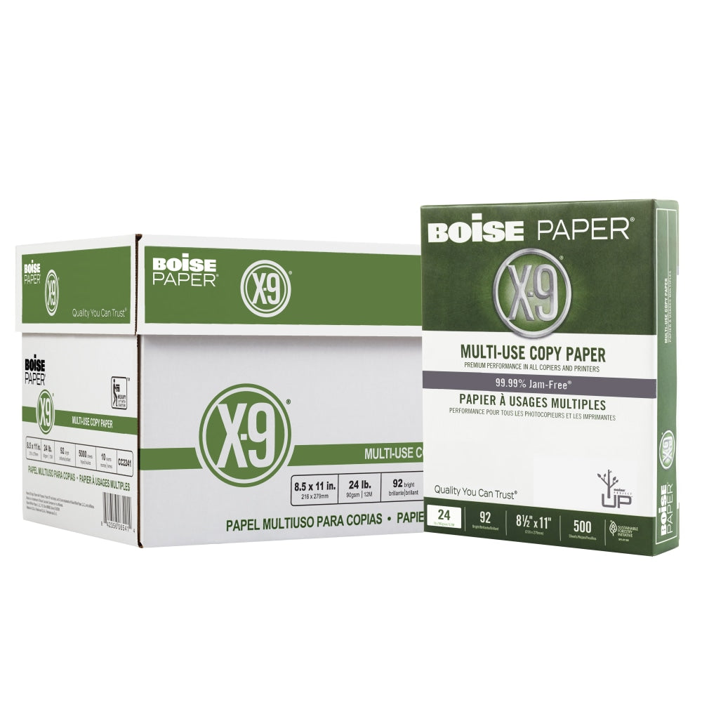 Boise X-9 Multi-Use Printer & Copy Paper, White, Letter (8.5in x 11in), 5000 Sheets Per Case, 24 Lb, 92 Brightness, SFI Certified, Case Of 10 Reams