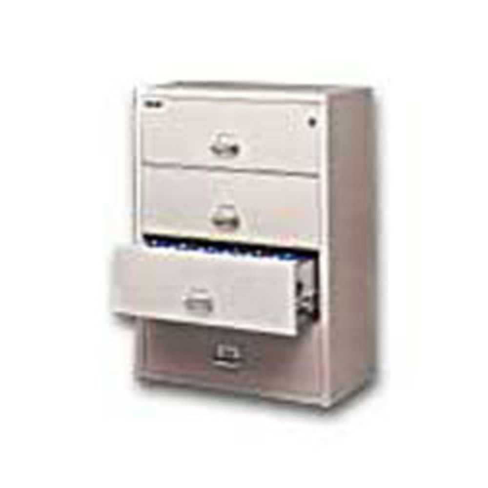 FireKing UL 1-Hour 31-1/8inW x 22-1/8inD Lateral 4-Drawer Fireproof File Cabinet, Platinum, White Glove Delivery