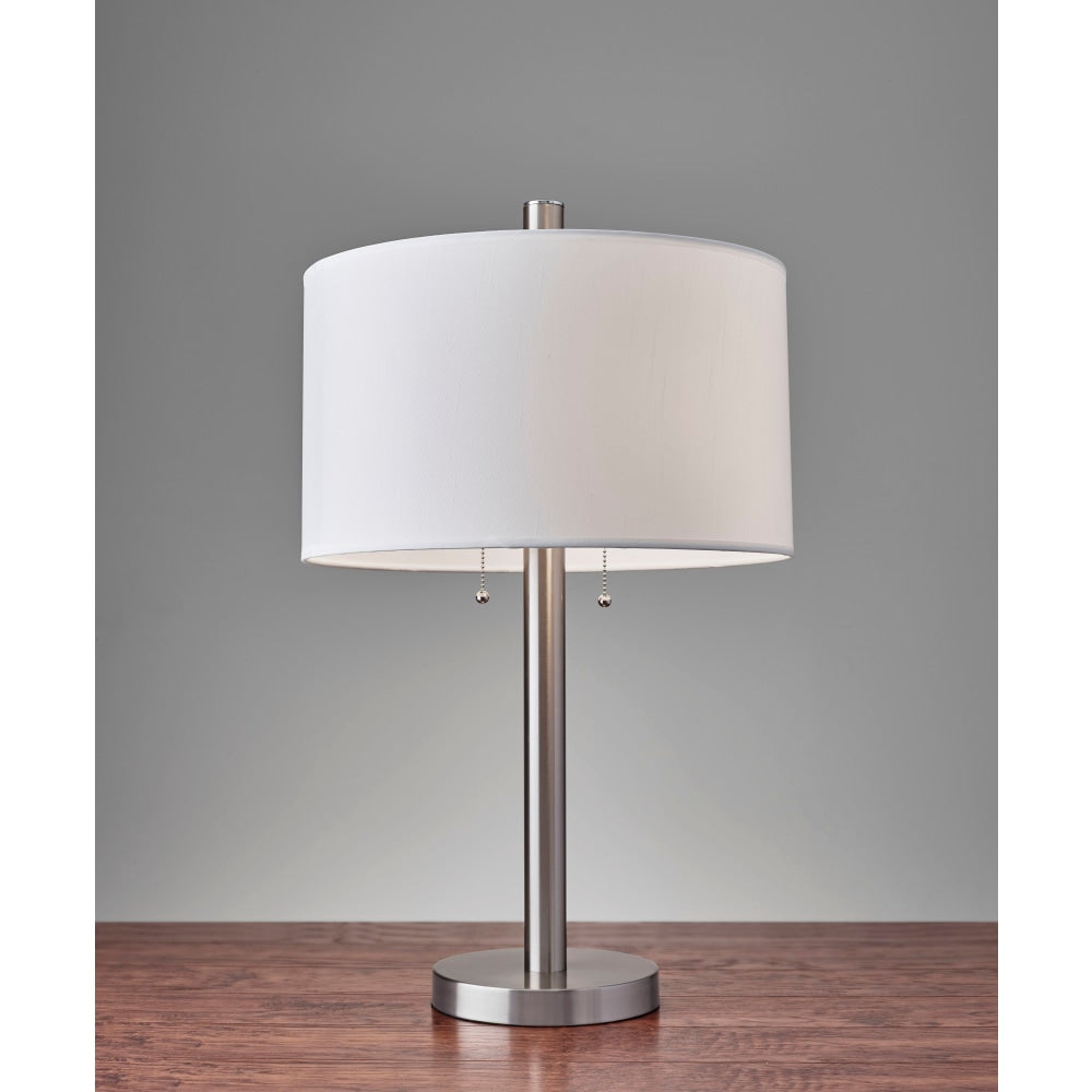 Adesso Boulevard Table Lamp, 28inH, White Shade/Silver Base