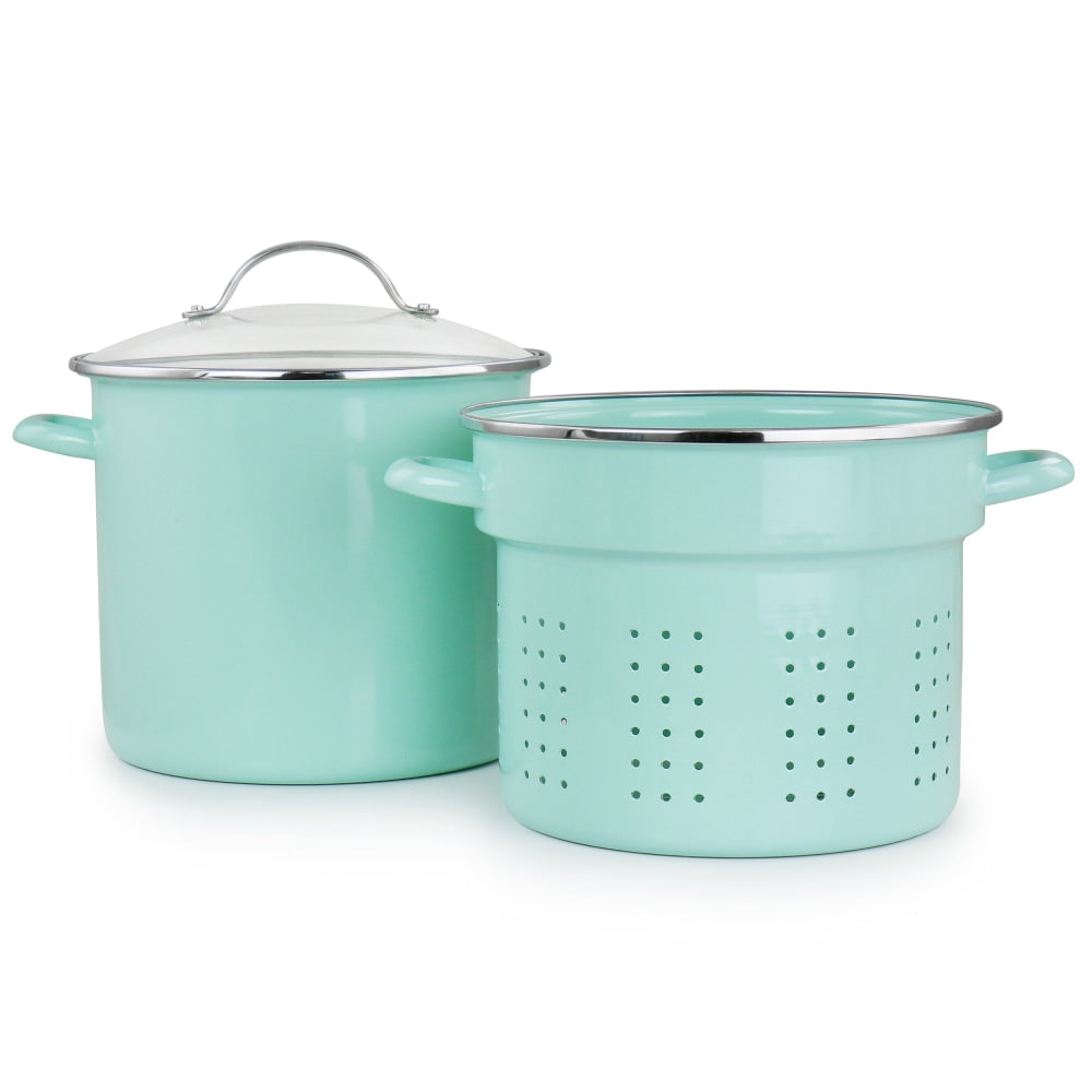 Martha Stewart Steel Dual Stock Pot And Steamer Set, 8 Quart, Aqua