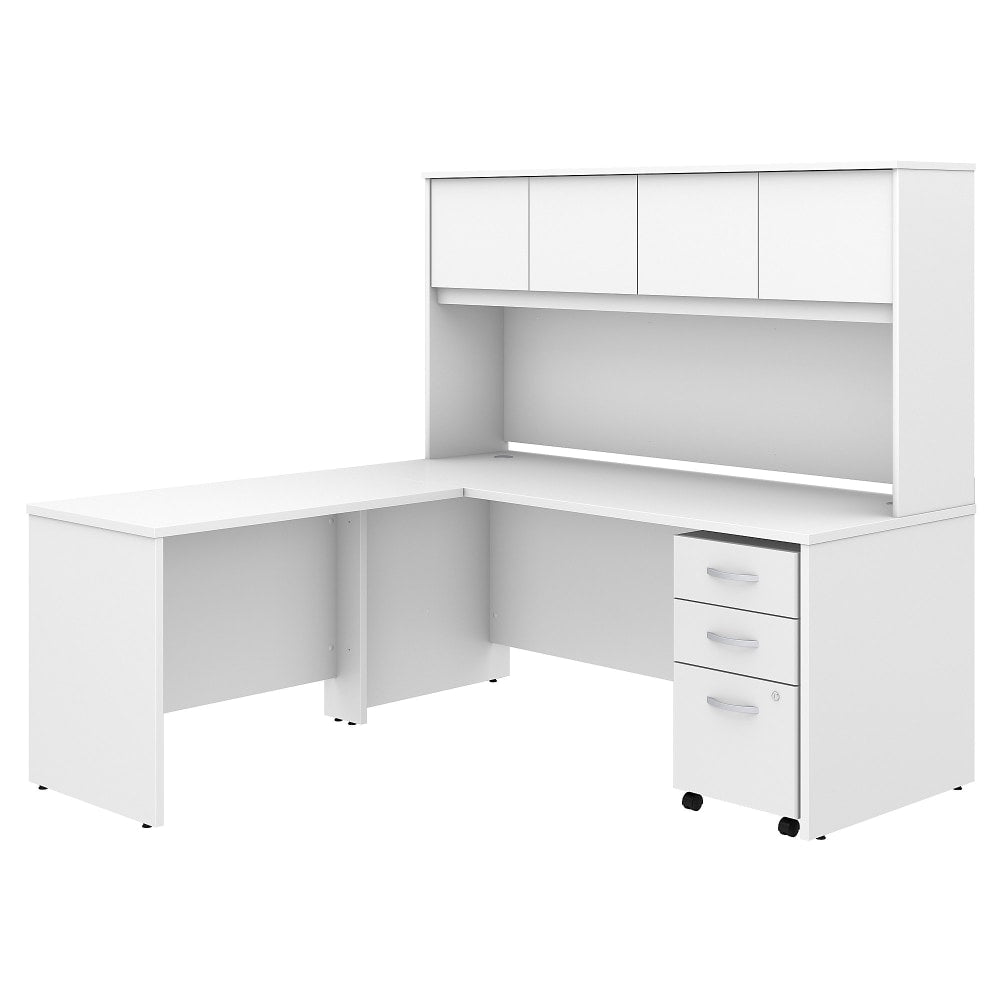 Bush Business Furniture Studio C 72inW x 30inD L Shaped Desk with Hutch, Mobile File Cabinet and 42inW Return, White, Standard Delivery