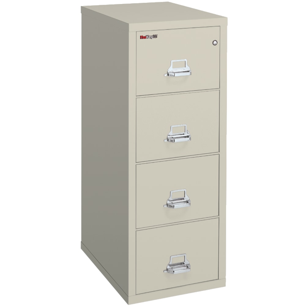 FireKing 25inD Vertical 4-Drawer Letter-Size Fireproof File Cabinet, Metal, Parchment, White Glove Delivery