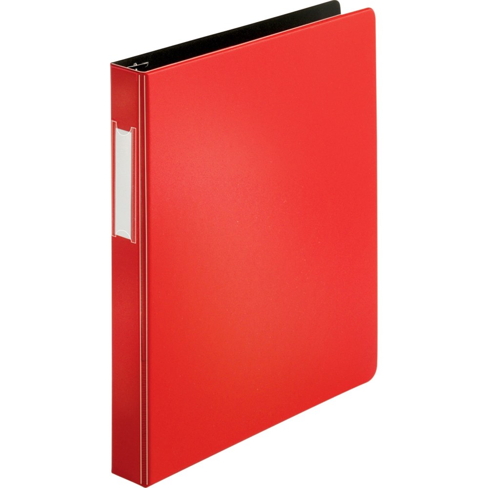 Business Source Slanted D-Ring Binders, 1in Ring, Red