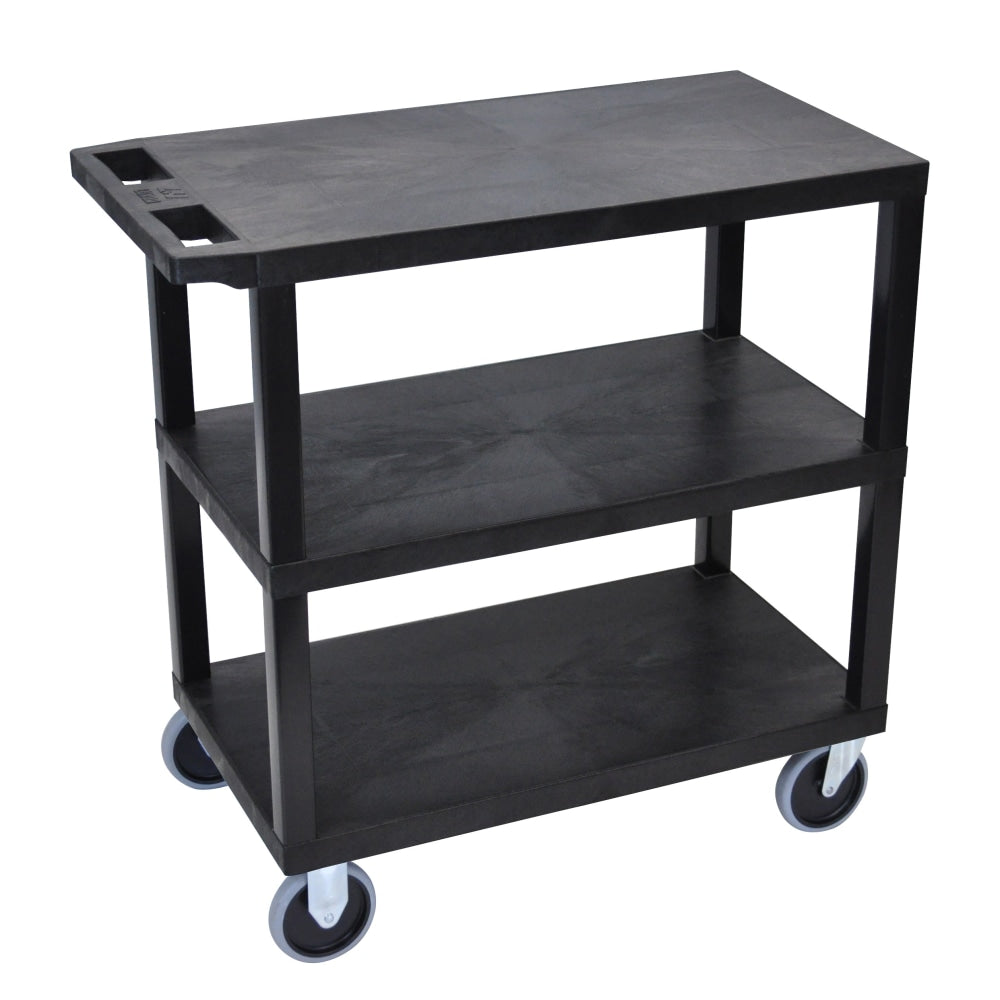 Luxor E-Series Plastic Cart, 3-Shelves, Heavy Duty, 36 1/4inH x 35 1/4inW x 18inD, Black