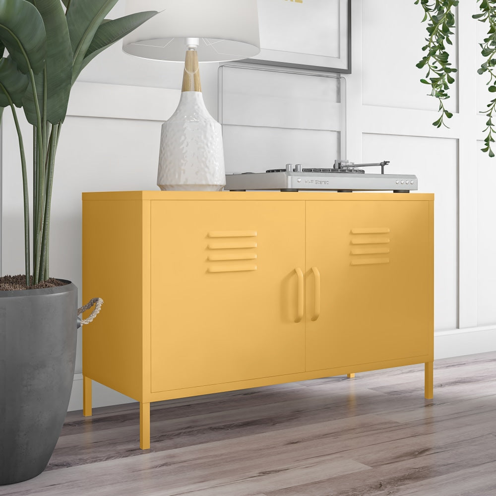 Ameriwood Home Cache 2-Door Metal Locker Accent Cabinet, 25-1/4inH x 39-3/8inW x 15-3/4inD, Yellow