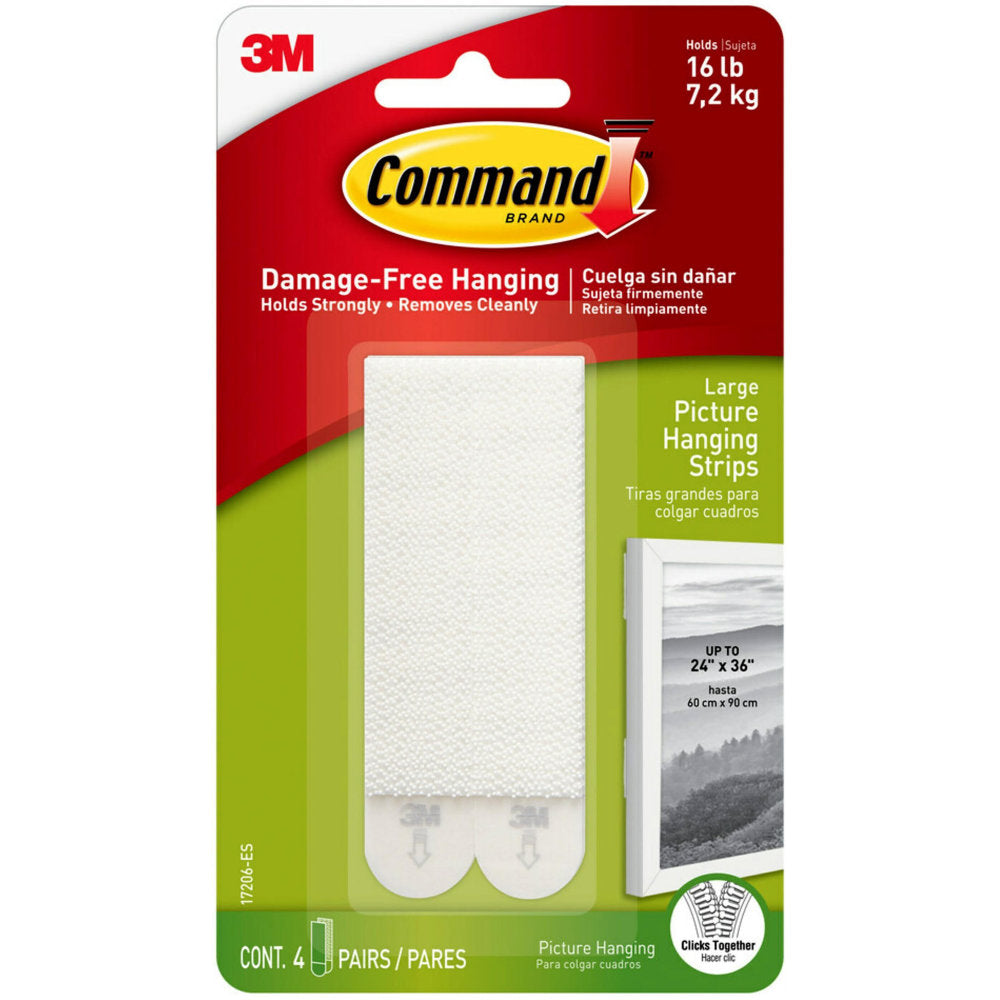 Command Large Picture Hanging Strips, 4 Pairs (8 Command Strips), Damage Free Organizing of Dorm Rooms, White