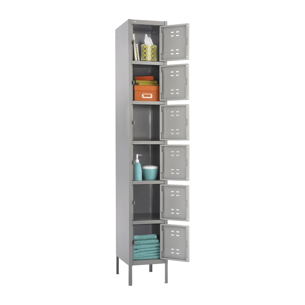 Safco 6-Box Single-Column 2-Tone Locker With Legs, 78inH x 18inW x 12inD, Gray