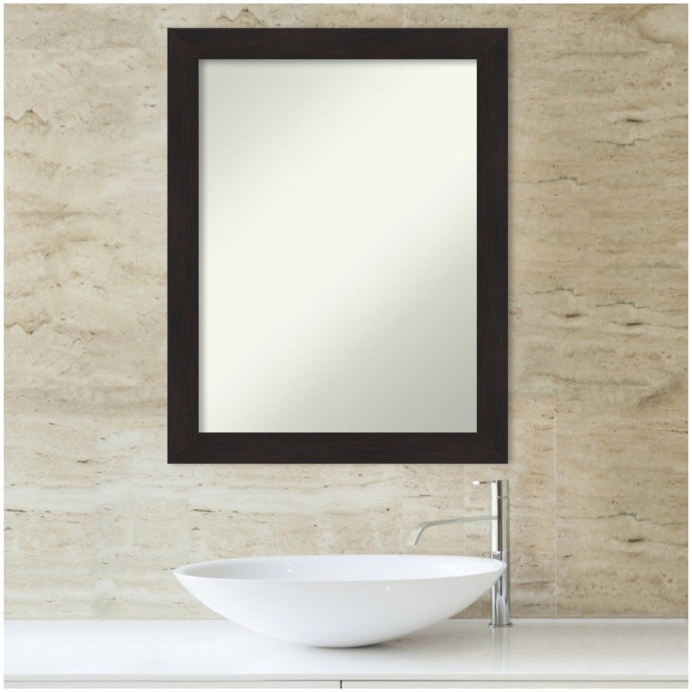 Amanti Art Narrow Non-Beveled Rectangle-Framed Bathroom Wall Mirror, 27-1/2in x 21-1/2in, Furniture Espresso