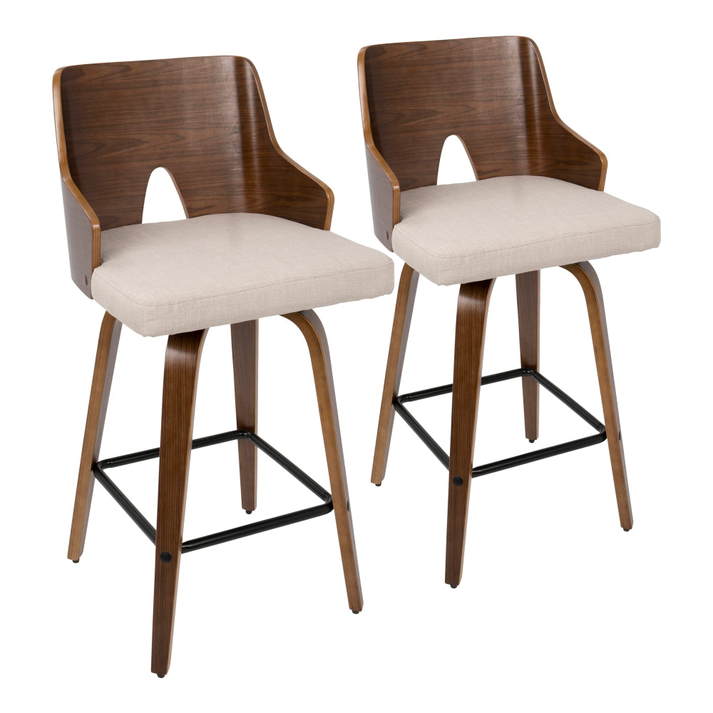 LumiSource Ariana Mid-Century Modern Counter Stools, Walnut/Beige, Set Of 2 Stools