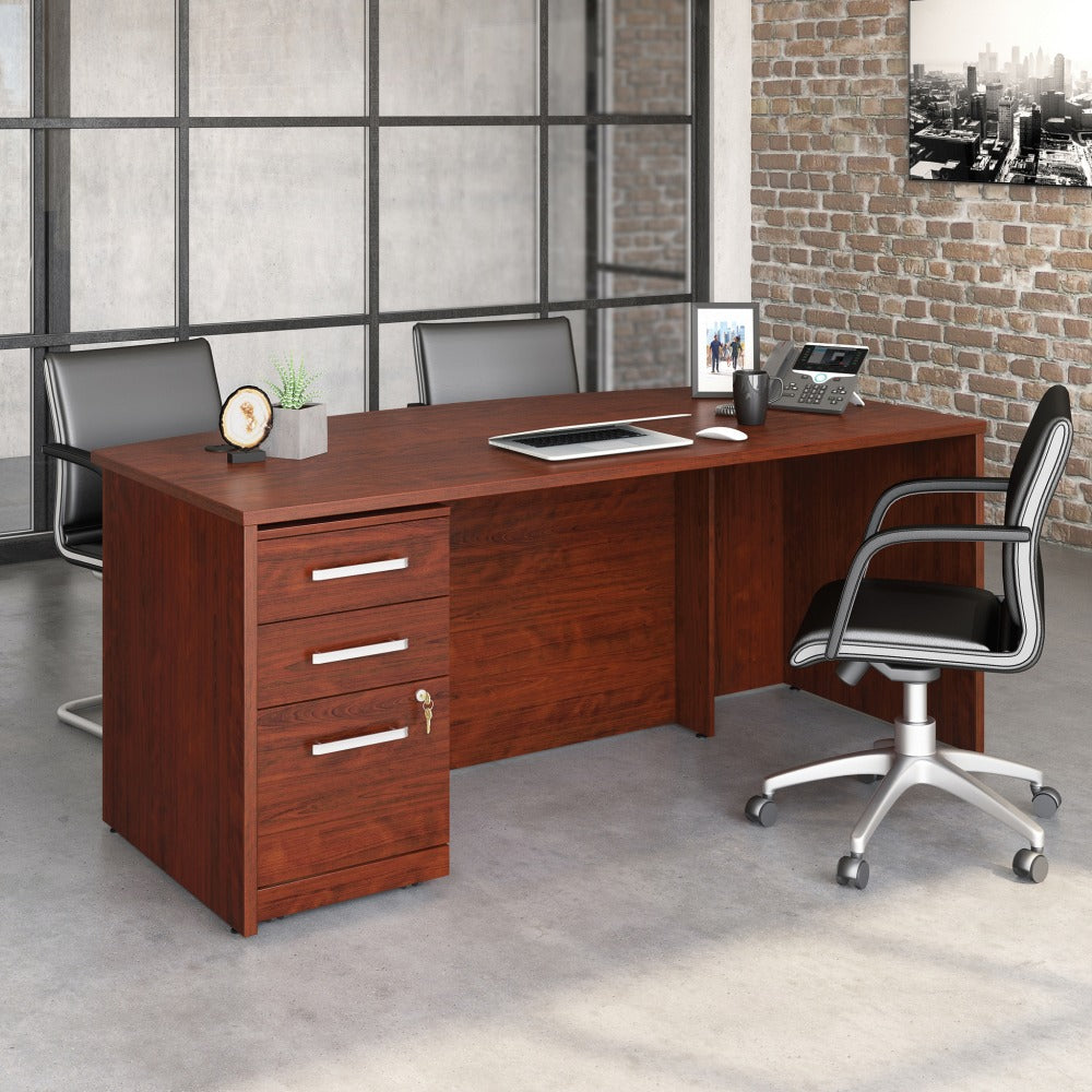 Sauder Affirm Collection 72inW Executive Bowfront Desk With 3-Drawer Mobile Pedestal File, Classic Cherry