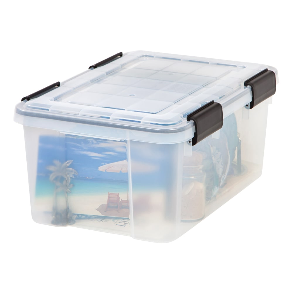 IRIS Weathertight Plastic Storage Container, 19 Quarts, 7 7/8in x 11 3/4in x 17 1/2in, Clear